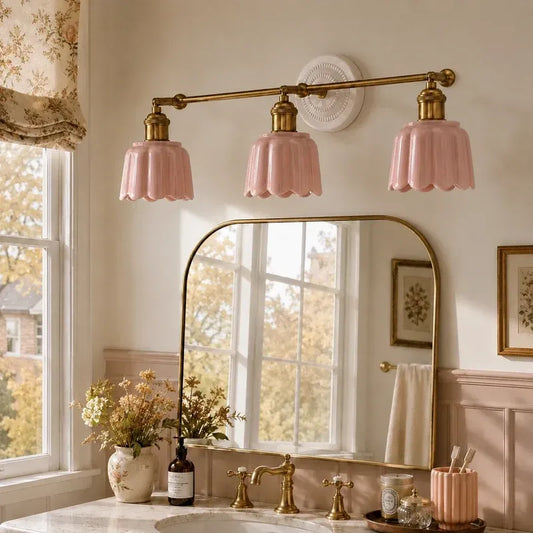 Modern British Porcelain Petal Shade Bathroom Vanity Light