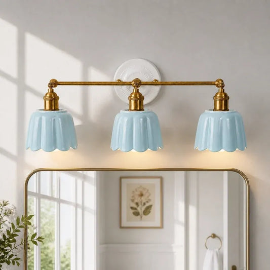 Modern British Porcelain Petal Shade Bathroom Vanity Light