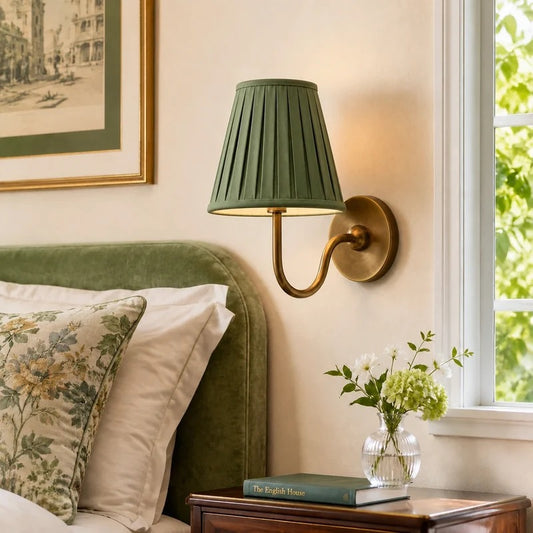 Retro Luxury Linen Pleated Brass Wall Sconce