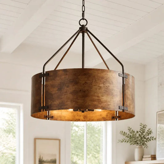 Industrial Farmhouse Bronze Drum Shade Pendant Light