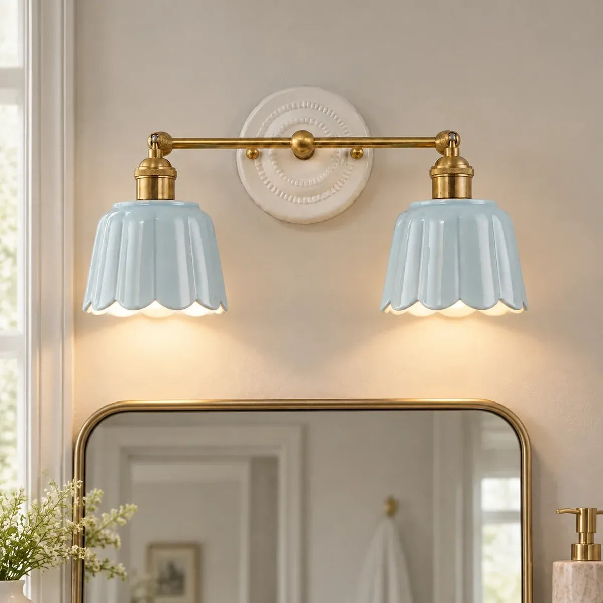 Modern British Porcelain Petal Shade Bathroom Vanity Light