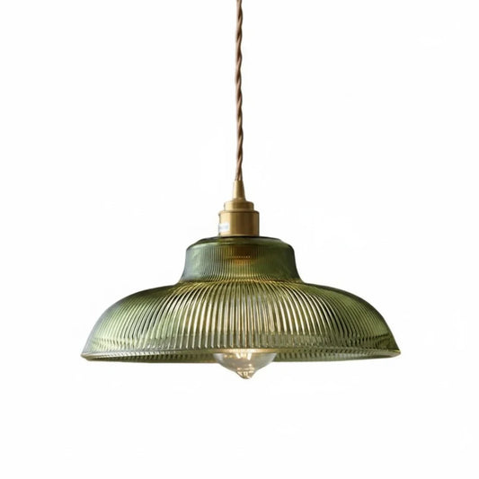 Vintage Decorative Ribbed Green Glass Pendant Light