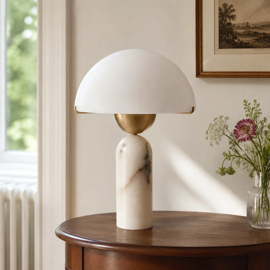 Modern Alabaster Mushroom Table Lamp with White Dome - view 2