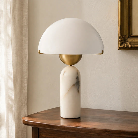 Modern Alabaster Mushroom Table Lamp with White Dome