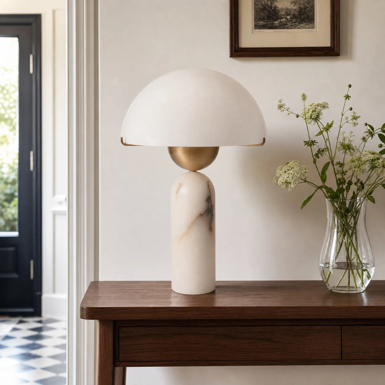 Modern Alabaster Mushroom Table Lamp with White Dome