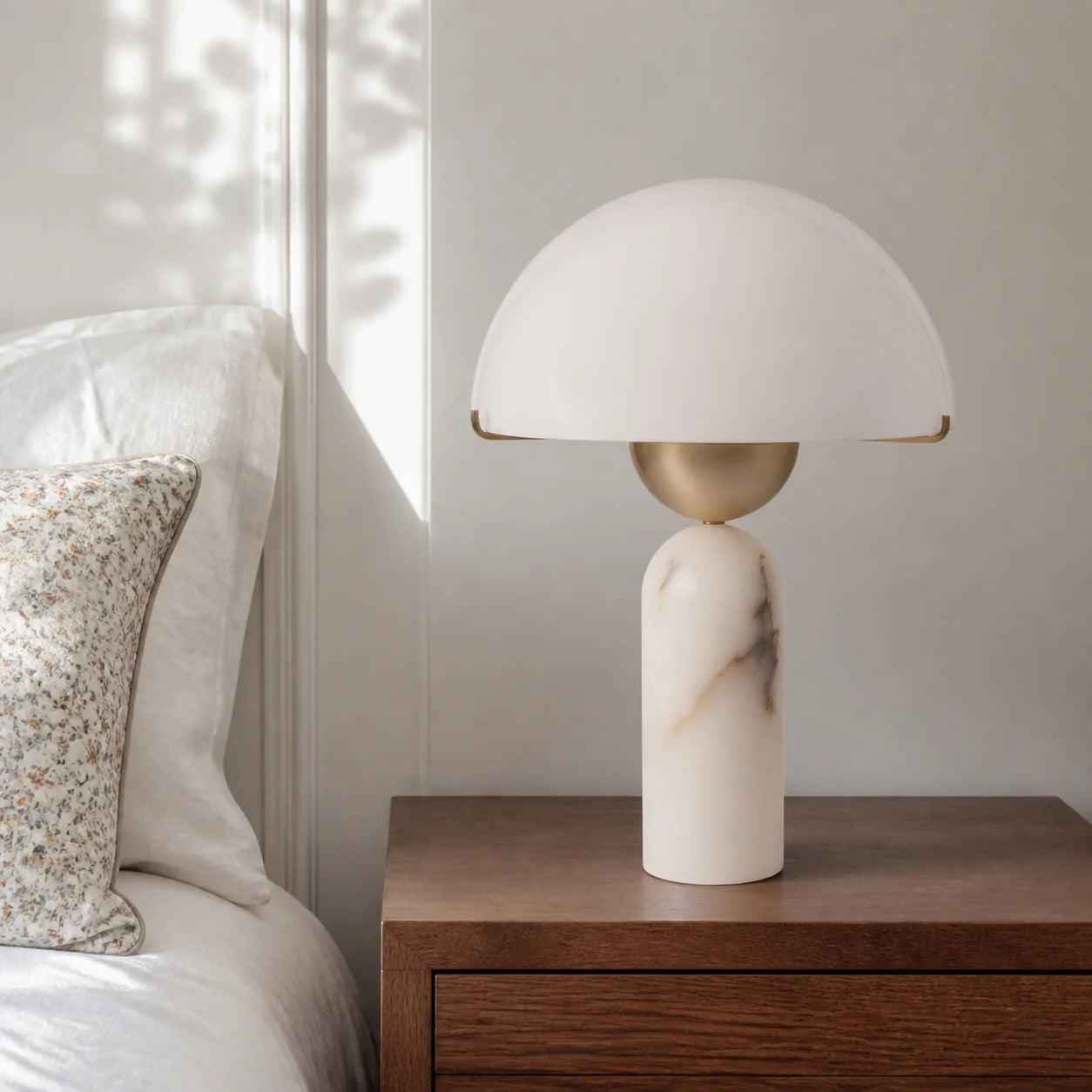 Modern Alabaster Mushroom Table Lamp with White Dome