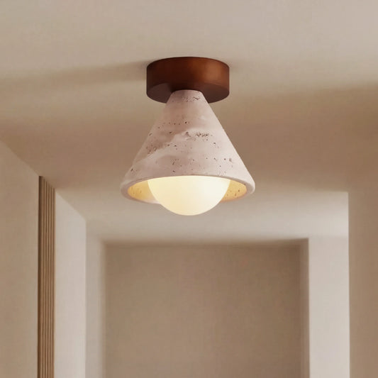 Minimalist Travertine Walnut Cone Ceiling Lamp