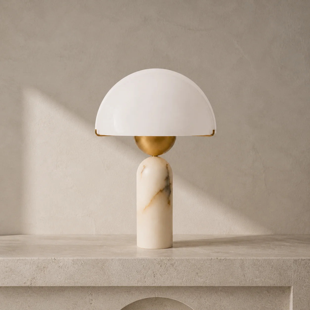 Modern Alabaster Mushroom Table Lamp with White Dome