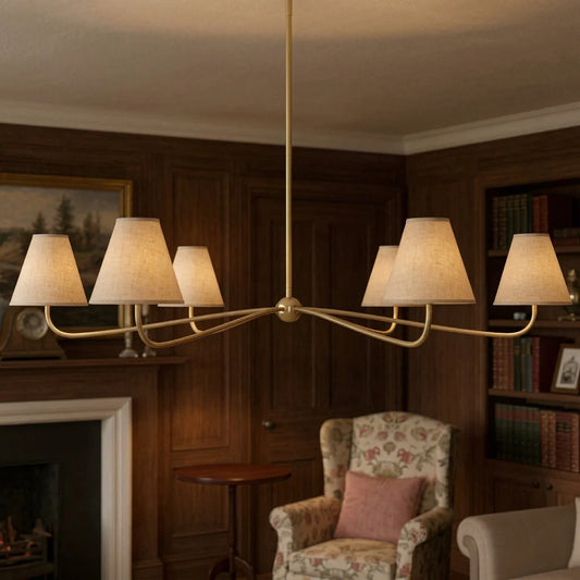 Modern Metal Linen Lampshade Multi-Head Chandelier