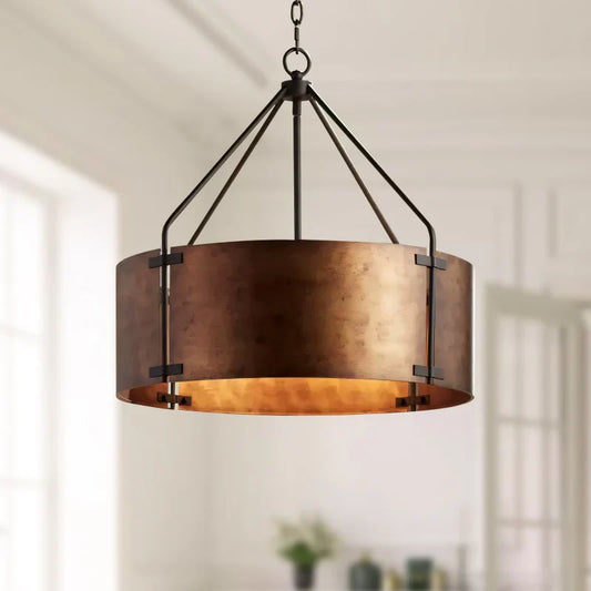 Industrial Farmhouse Bronze Drum Shade Pendant Light