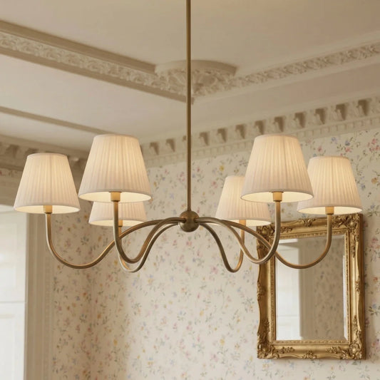 Modern Brass Fabric Lampshade 6-Head Pendant Light