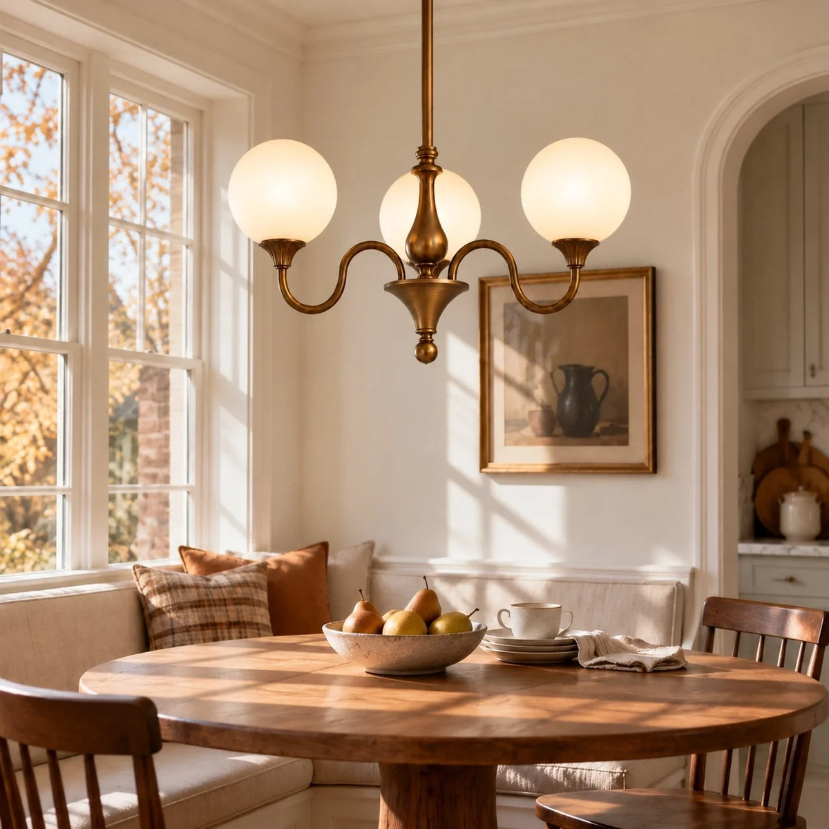 Vintage Three-Light Ribbed Glass Globe Chandelier