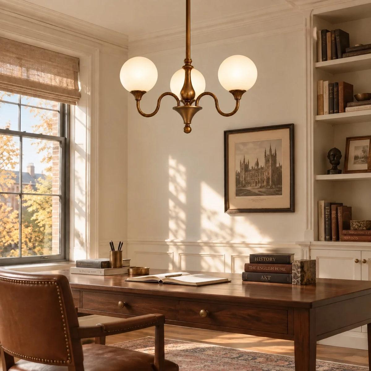 Vintage Three-Light Ribbed Glass Globe Chandelier