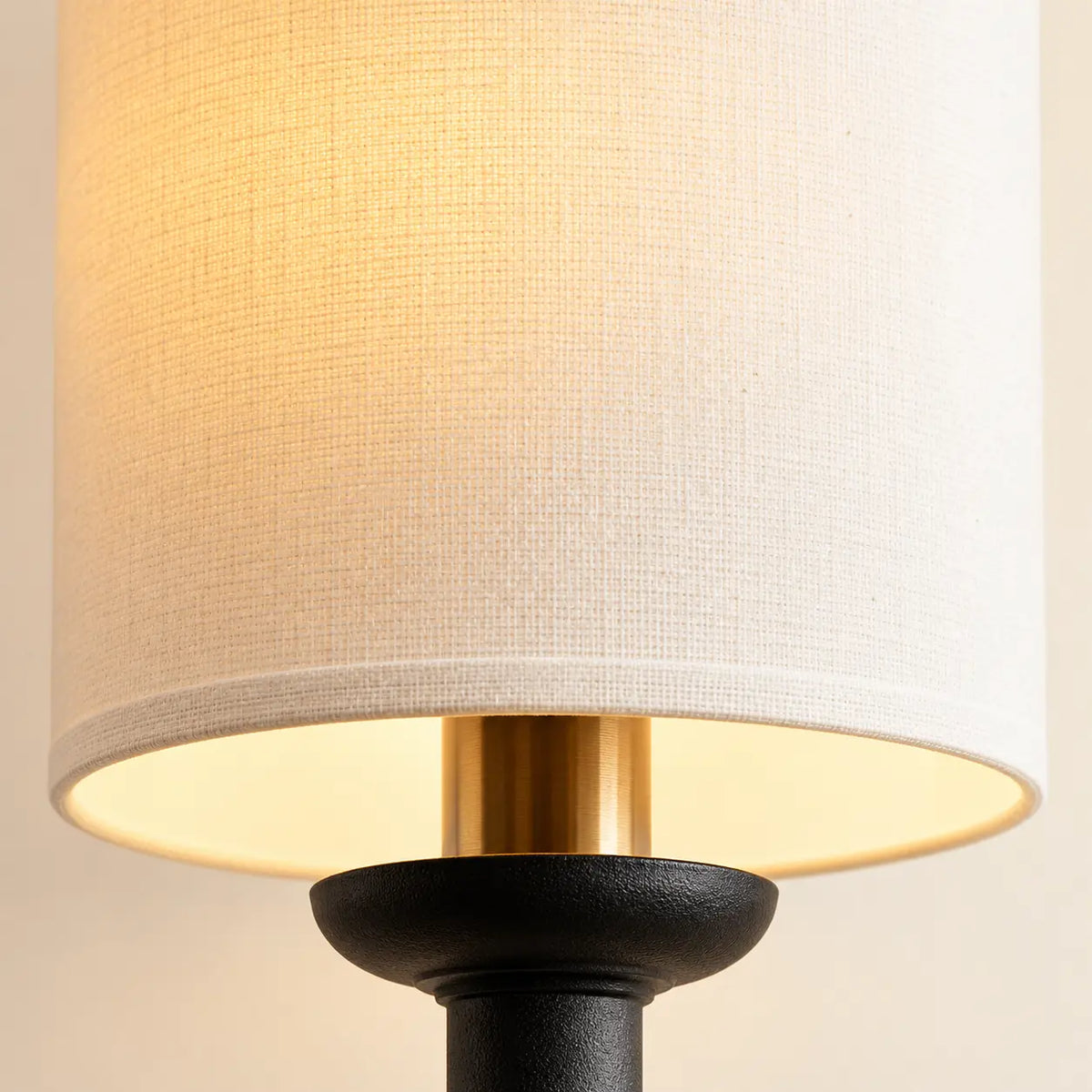Cotton cylindrical lampshade and black holder detail