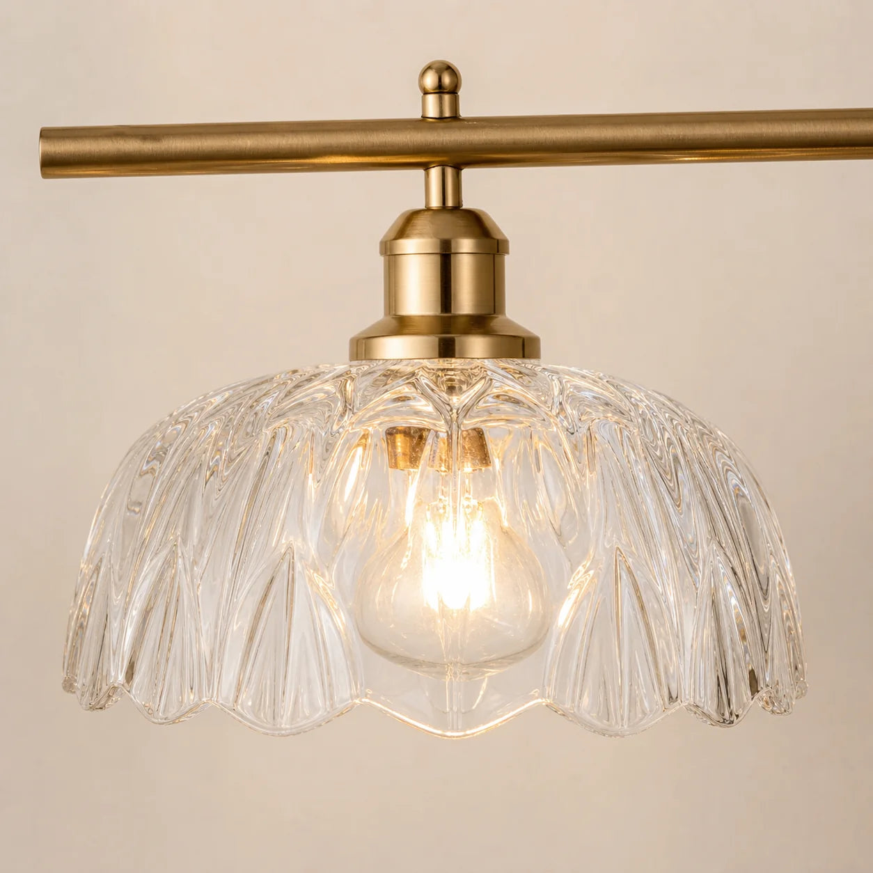 Vintage Brass 3-Light Linear Chandelier with Textured Glass Shade
