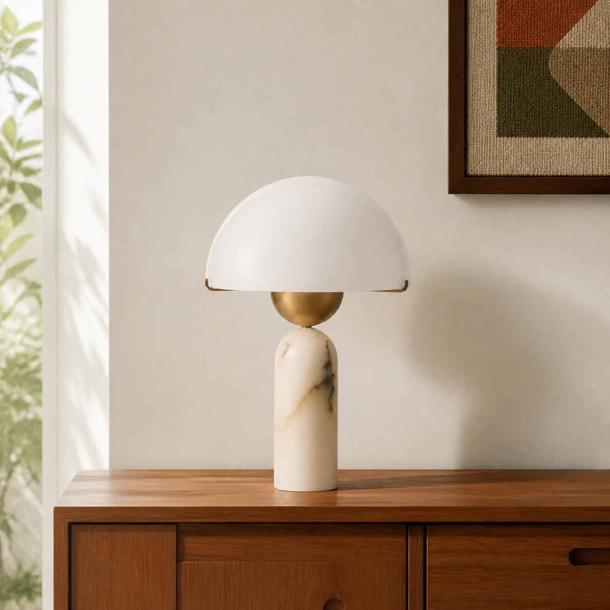 Modern Alabaster Mushroom Table Lamp with White Dome