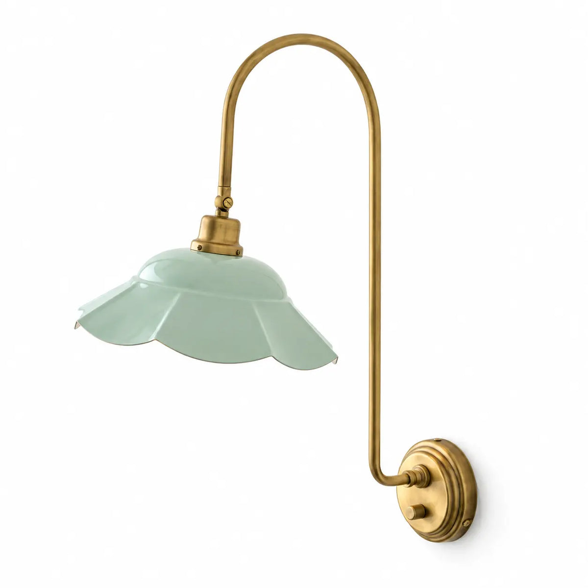 Sea foam with brass adjustable enamel flower wall light on white