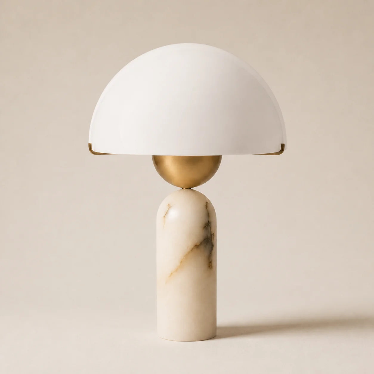 Modern Alabaster Mushroom Table Lamp with White Dome