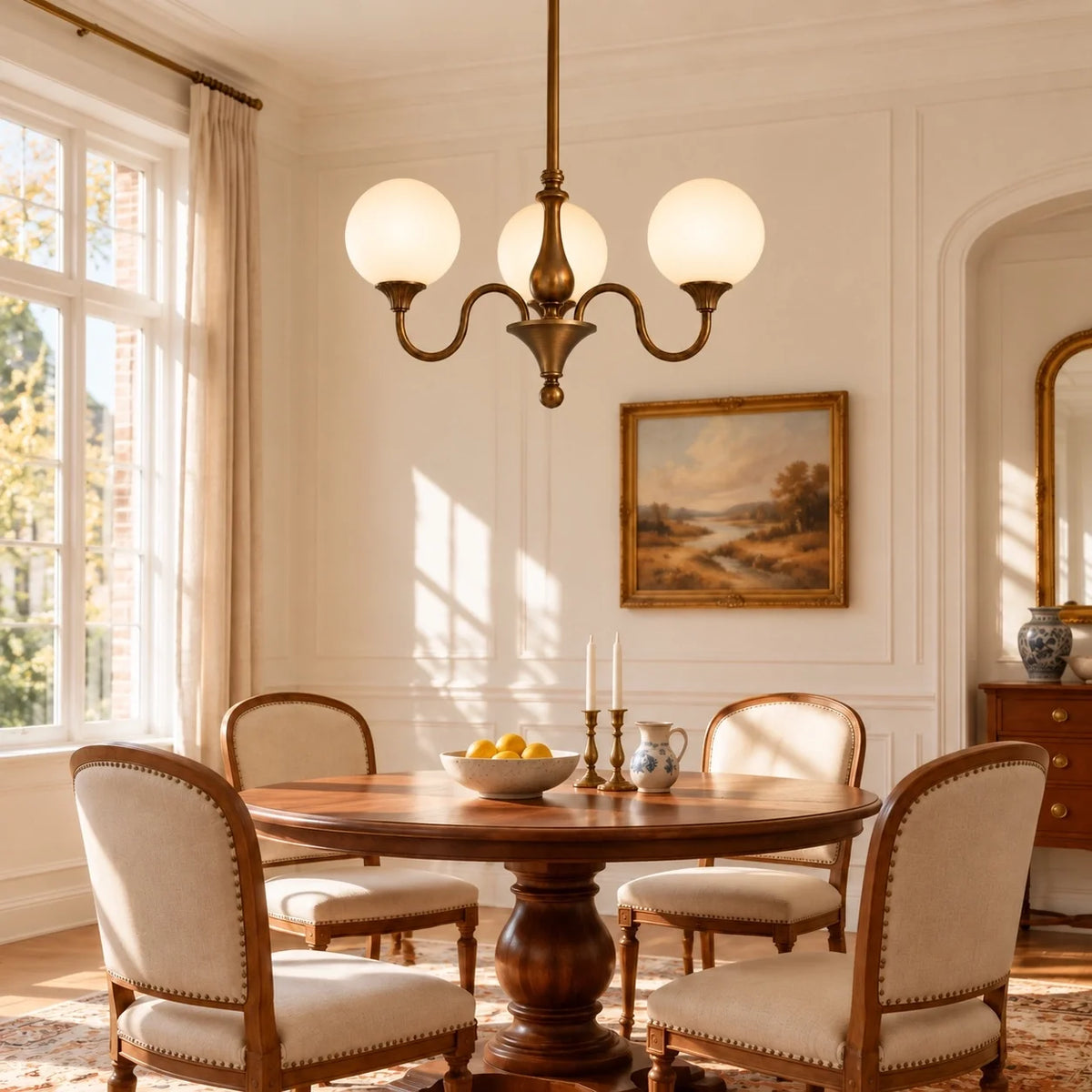 Vintage Three-Light Ribbed Glass Globe Chandelier