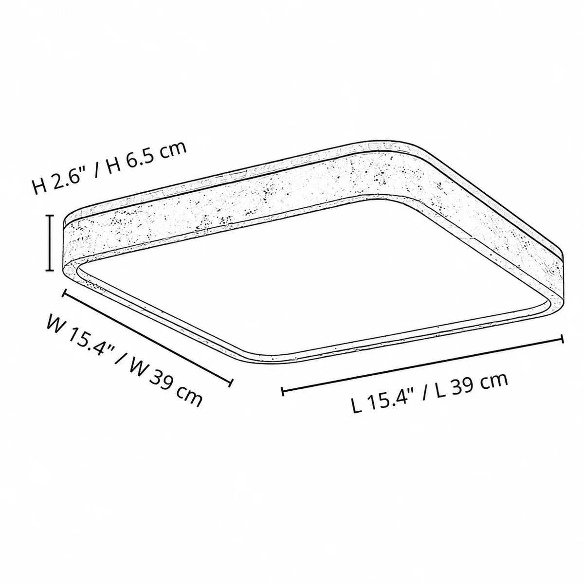 Square Travertine & Walnut Flush Ceiling Light — dimensions