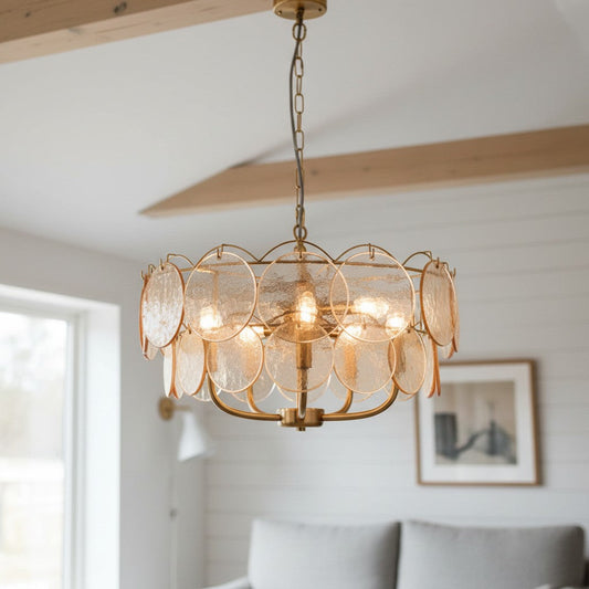 Classic 3/5 Light Pendant Light - Brushed Brass & Handmade Champagne Glass