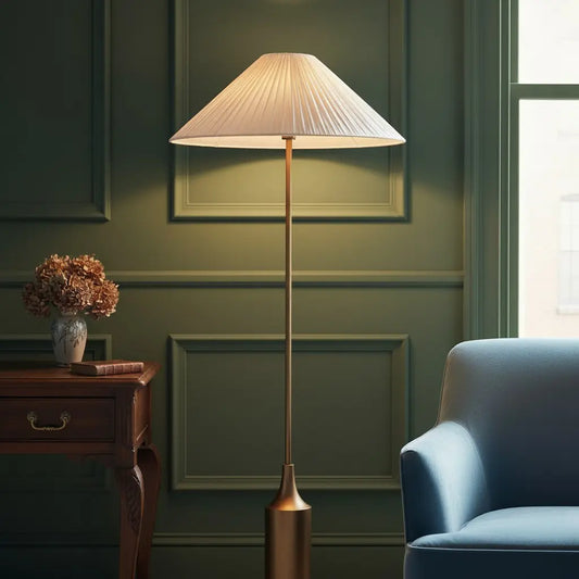 Vintage Scalloped Pleated Linen Floor Light