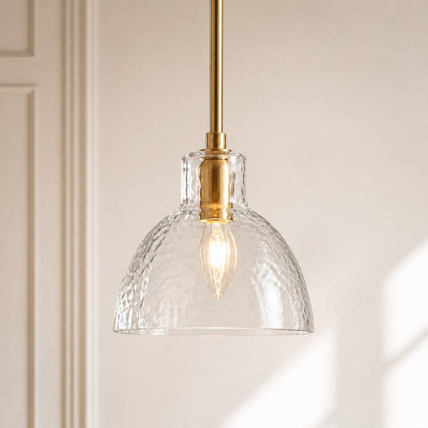 Farmhouse Hammered Clear Glass Pendant Light Vintage Brass Kitchen Island Lighting
