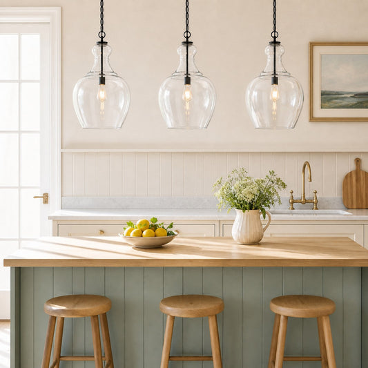 Farmhouse Recycled Glass Pendant Light Vintage Kitchen Island Lighting