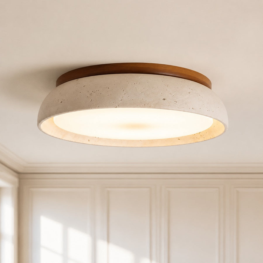 Modern Natural Travertine Stone Round Ceiling Light