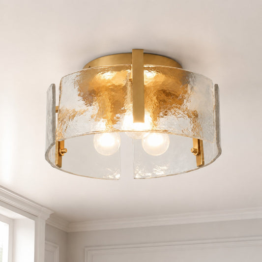 Luxury Hammered Water Glass Drum Flush Mount Light