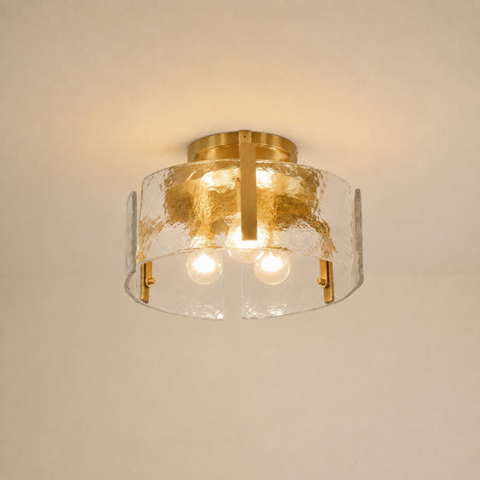 Luxury Hammered Water Glass Drum Flush Mount Light