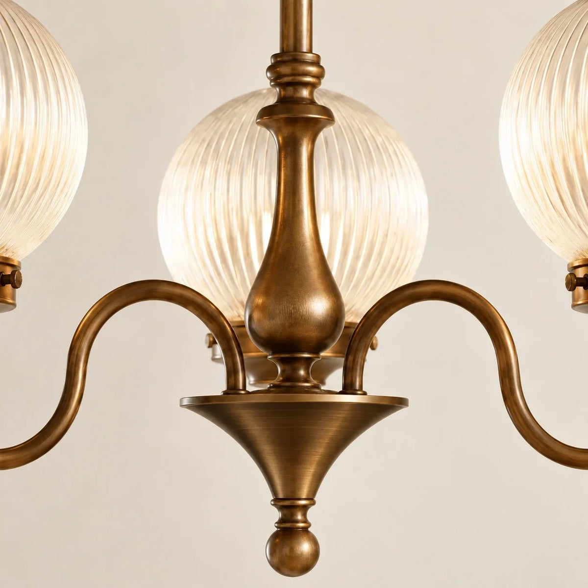 Vintage Three-Light Ribbed Glass Globe Chandelier