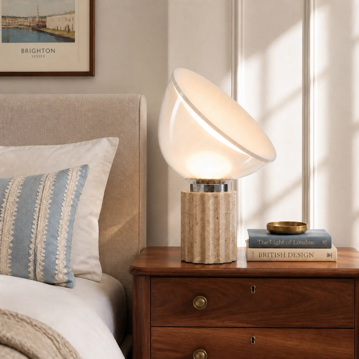 Modern Travertine Table Lamp with Clear Glass Shade