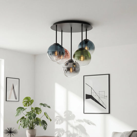 Modern Globe-Shaped Ceiling Light with Multi-Colored Glass Shades