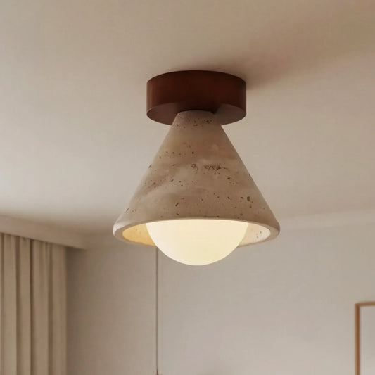 Minimalist Travertine Walnut Cone Ceiling Lamp