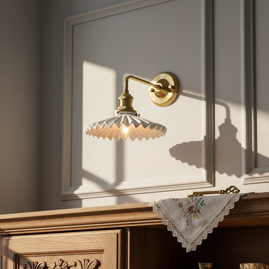 Elegant White Tiffany Ceramic Semi-Flush Wall Light