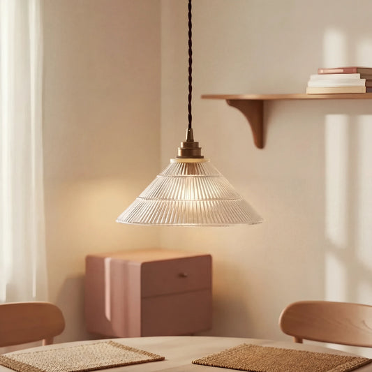 Japanese Retro Ribbed Glass Pendant Light