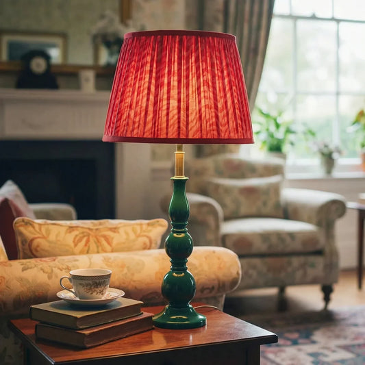 Modern Wooden Base Fabric Shade Table Lamp for Living Room & Bedroom