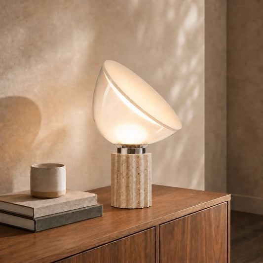 Modern Travertine Table Lamp with Clear Glass Shade - view 2