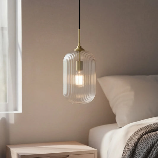 Modern Farmhouse Ribbed Glass Cylinder Pendant Light