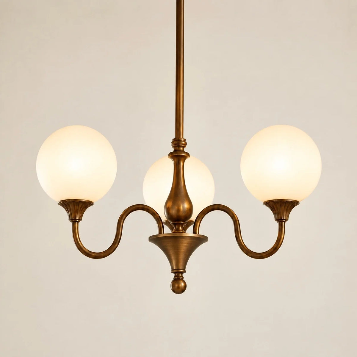 Vintage Three-Light Ribbed Glass Globe Chandelier