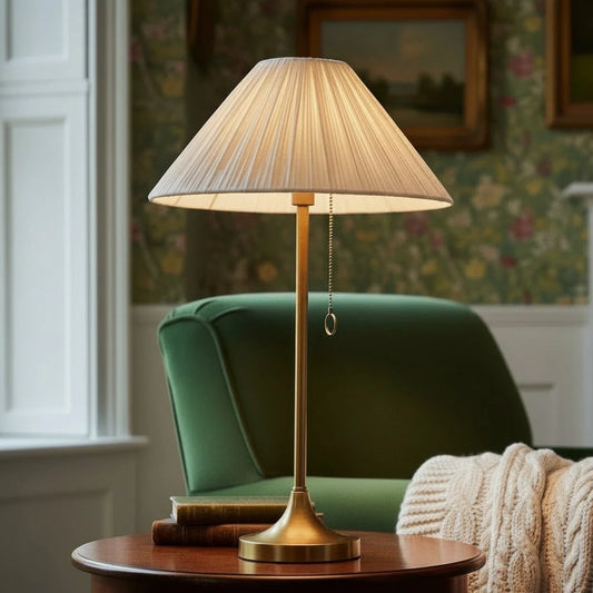 Vintage Pleated Shade Brass Table Light