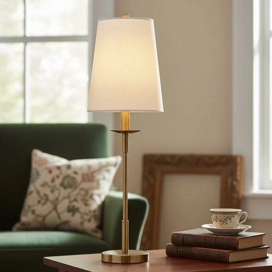 Modern Industrial Tapered Linen Metal Table Lamp