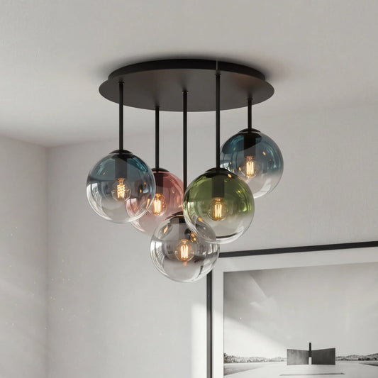 Modern Globe-Shaped Ceiling Light with Multi-Colored Glass Shades