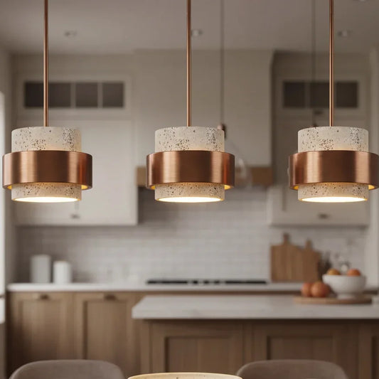 Natural Wooden Travertine Walnut Cylinder Pendant Light