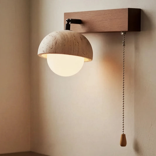 Wabi-Sabi Natural Wood Travertine Wall Light