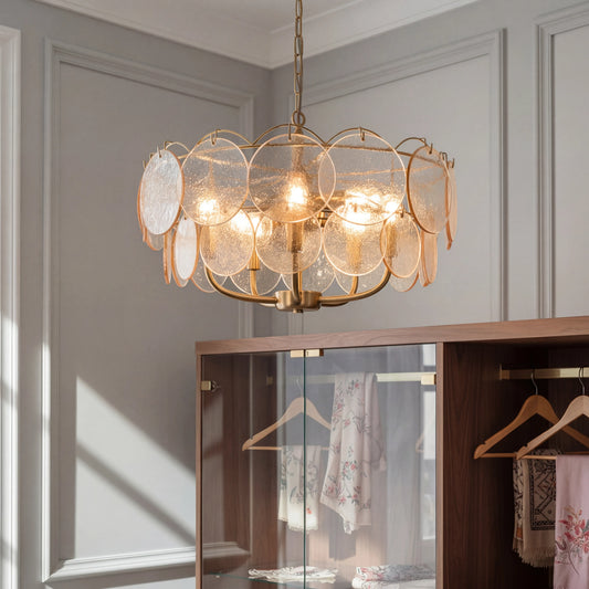Classic 3/5 Light Pendant Light - Brushed Brass & Handmade Champagne Glass