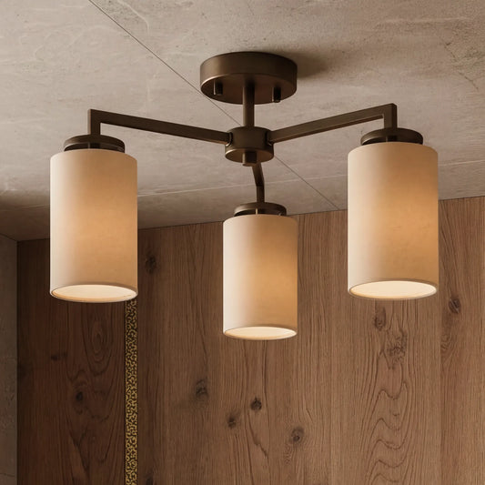 Vintage Fabric Natural Texture Semi-Flush Ceiling Light