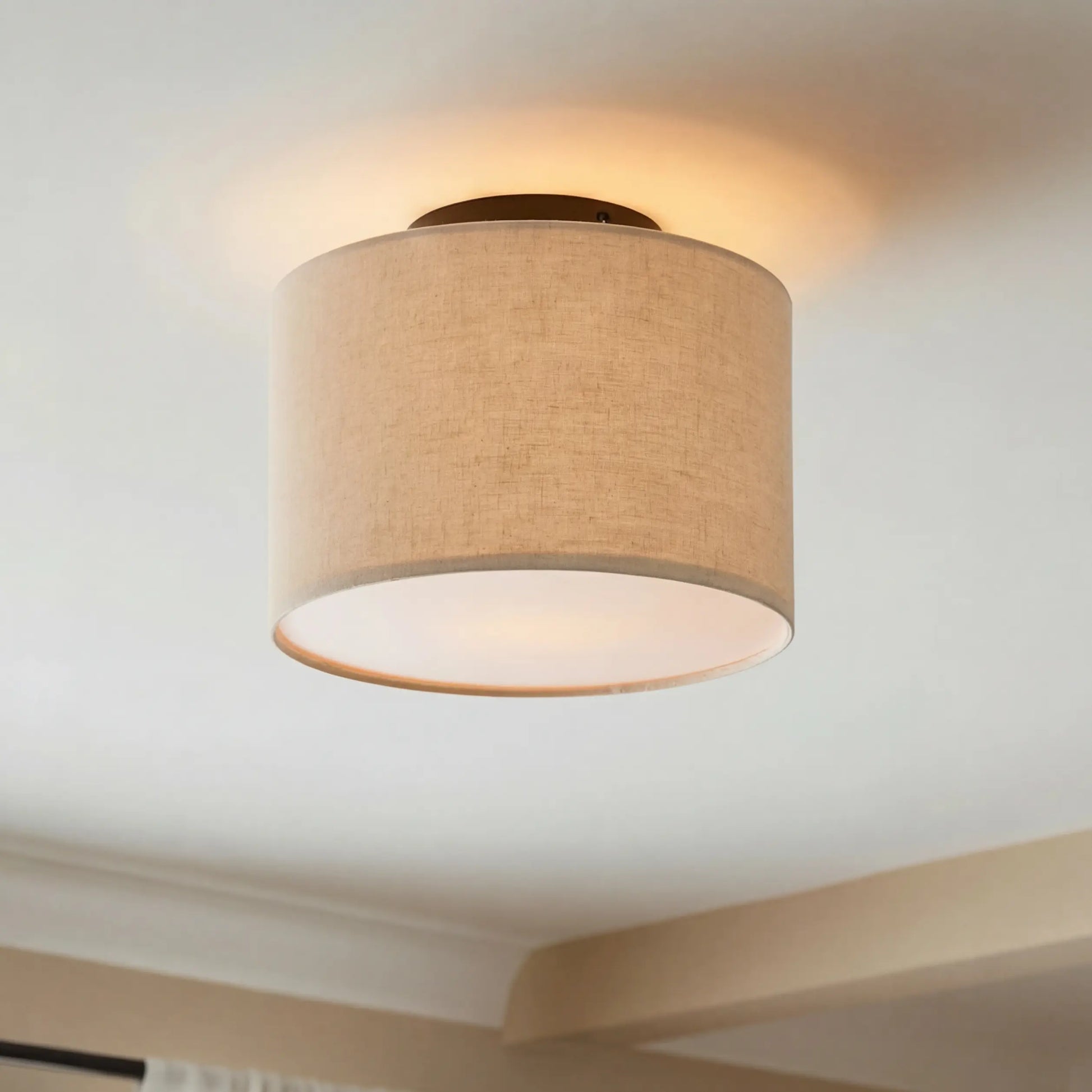 Modern Drum Flush Mount Ceiling Light with Fabric Shade for Living Room