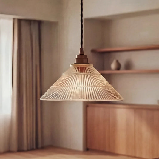 Japanese Retro Ribbed Glass Pendant Light